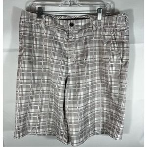 adidas Men's Plaid Flat Front Golf Shorts in Light Gray and White